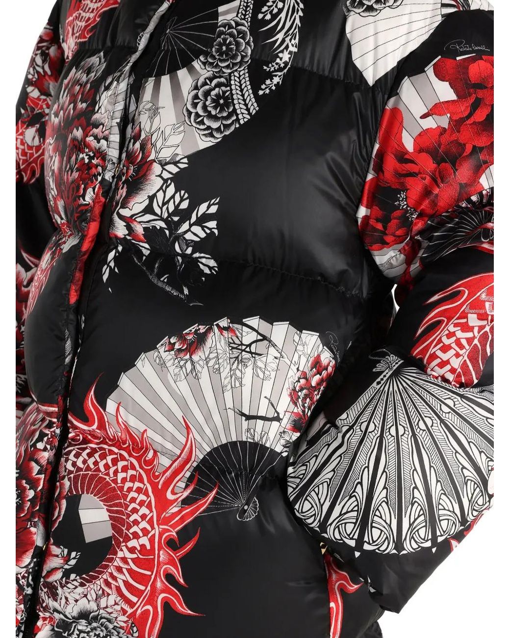 Roberto Cavalli White Down Jacket With All-Over Print And Removable Lower Insert