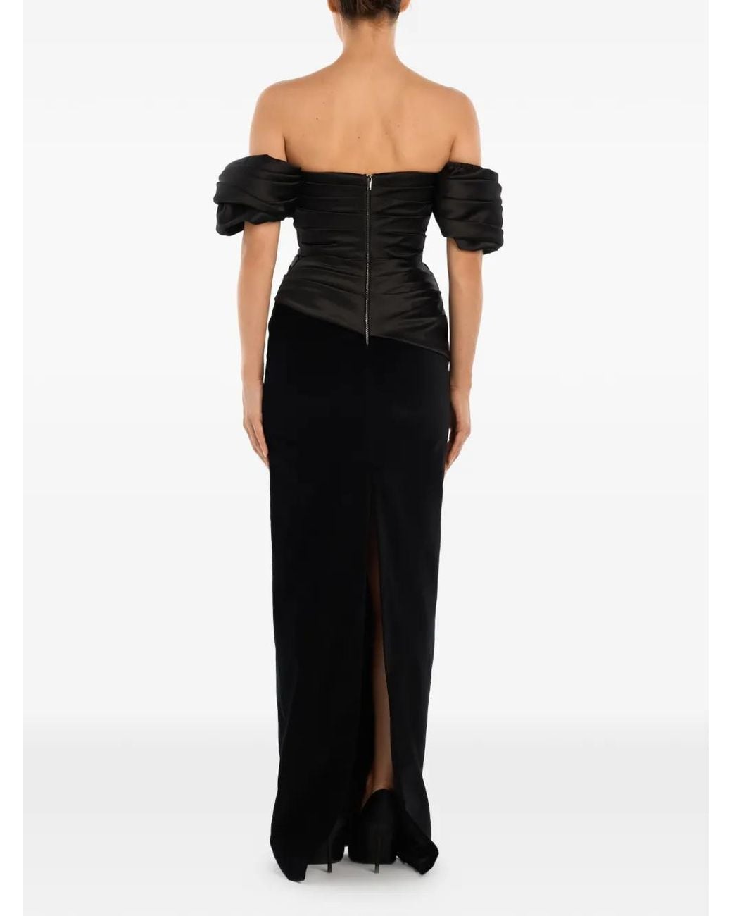 POST MERIDIEM Black Draped-Sleeves Maxi Dress