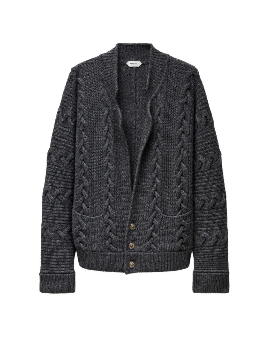 Versace Black Wool & Cashmere Knit Cardigan for men