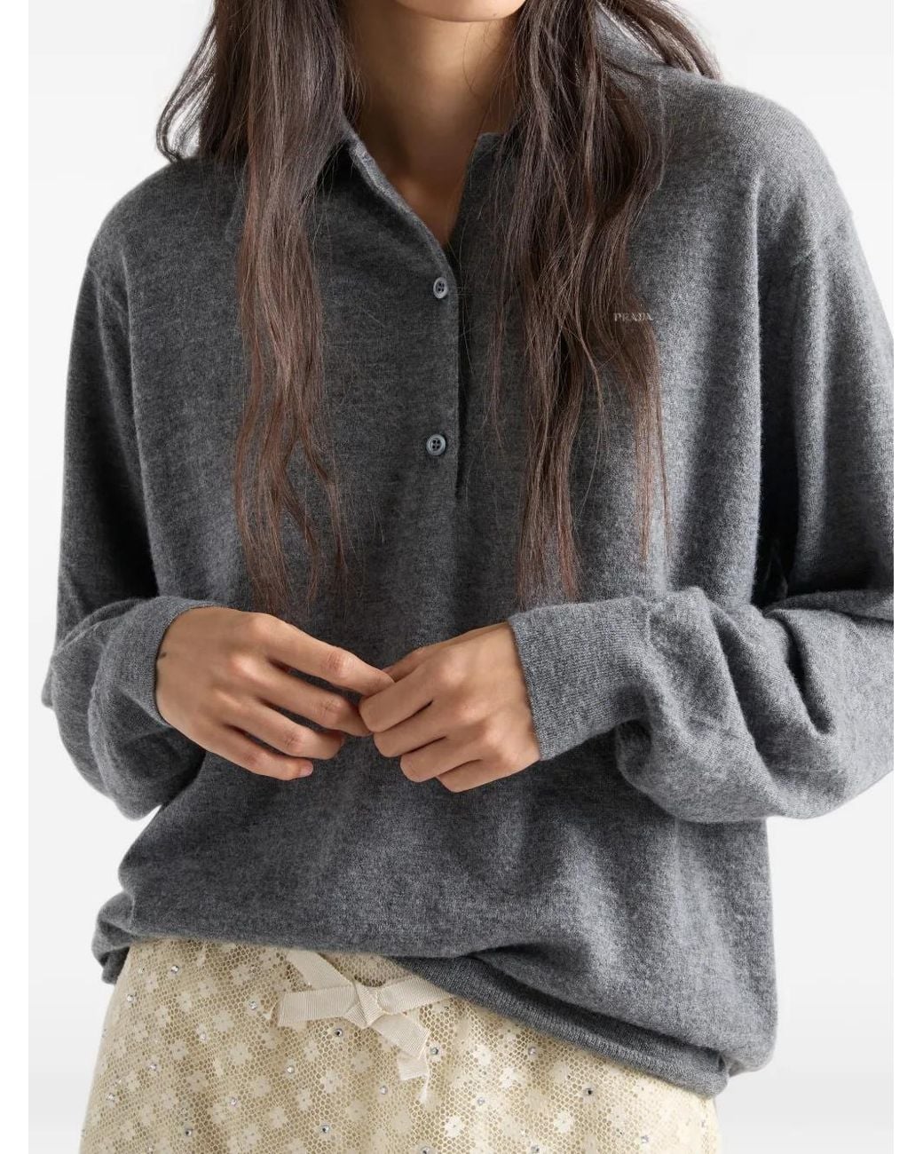 Prada Gray Cashmere Polo Sweater