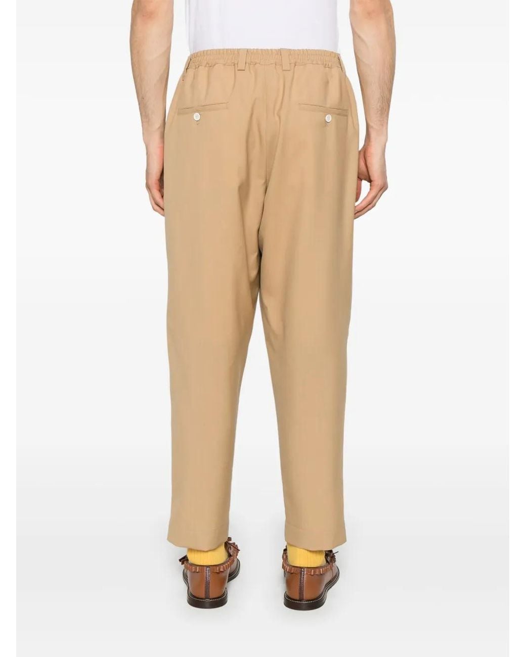 Marni Natural Wool Drawstring-Waist Trousers for men