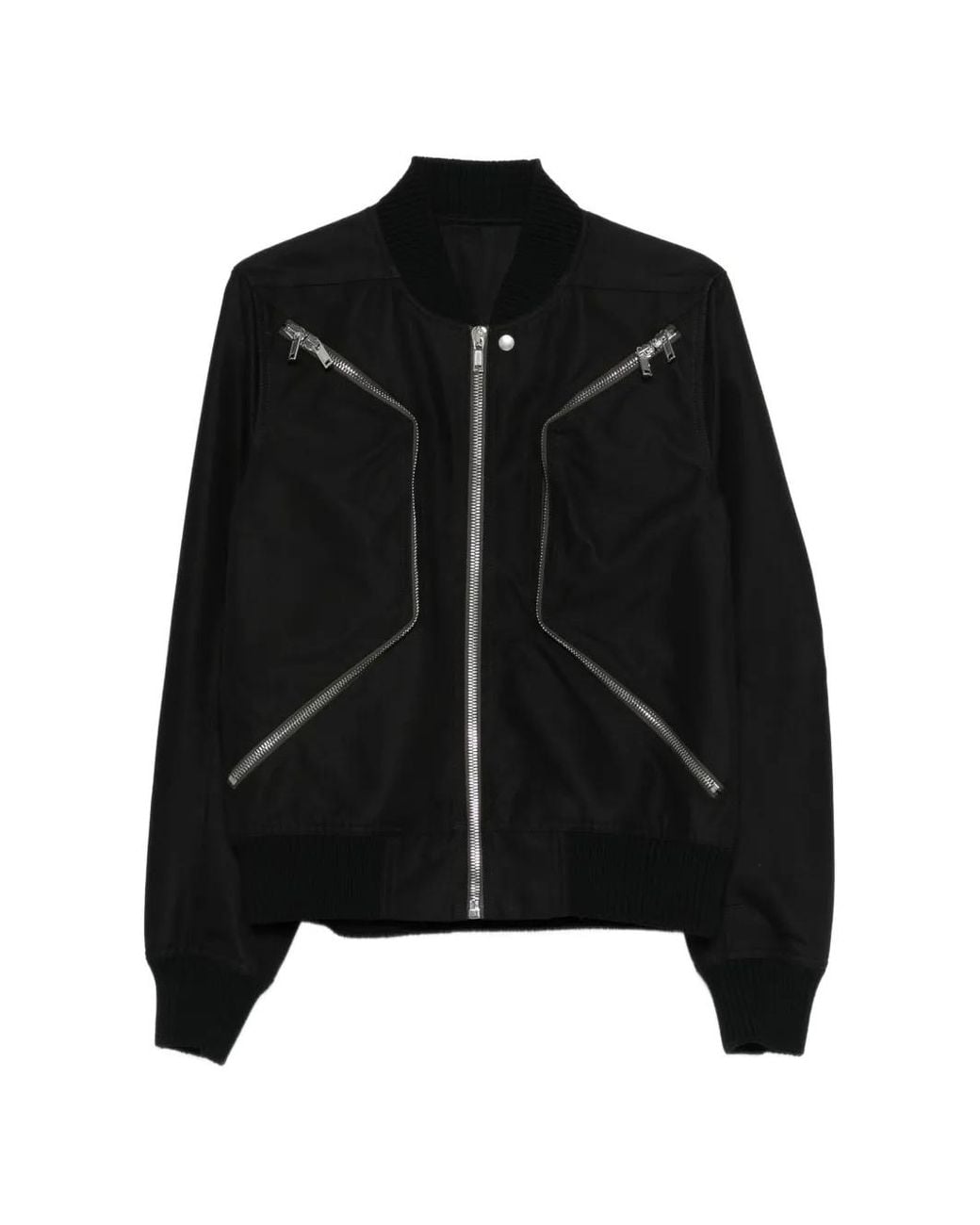 Rick Owens Black Canvas Bomber Jacket With Zip Pockets for men