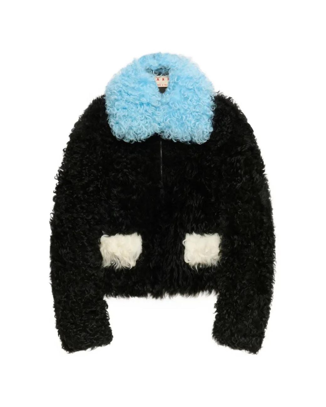 Marni Black Veste Shearling Noire À Détails En Blocs De Couleur