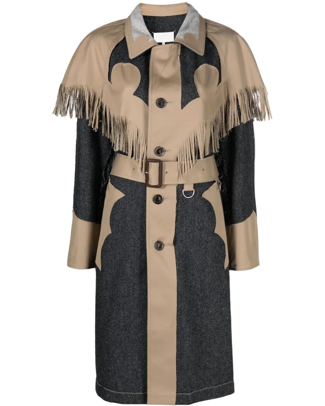 Maison Margiela Black Fringed Panelled Single-Breasted Coat
