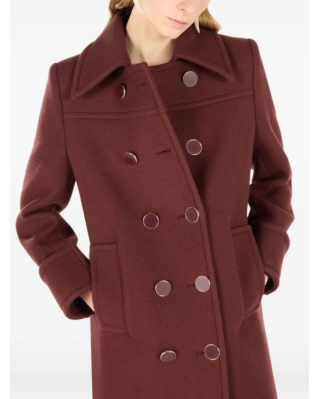 Roberto Cavalli Red Double-Breasted Wool Coat