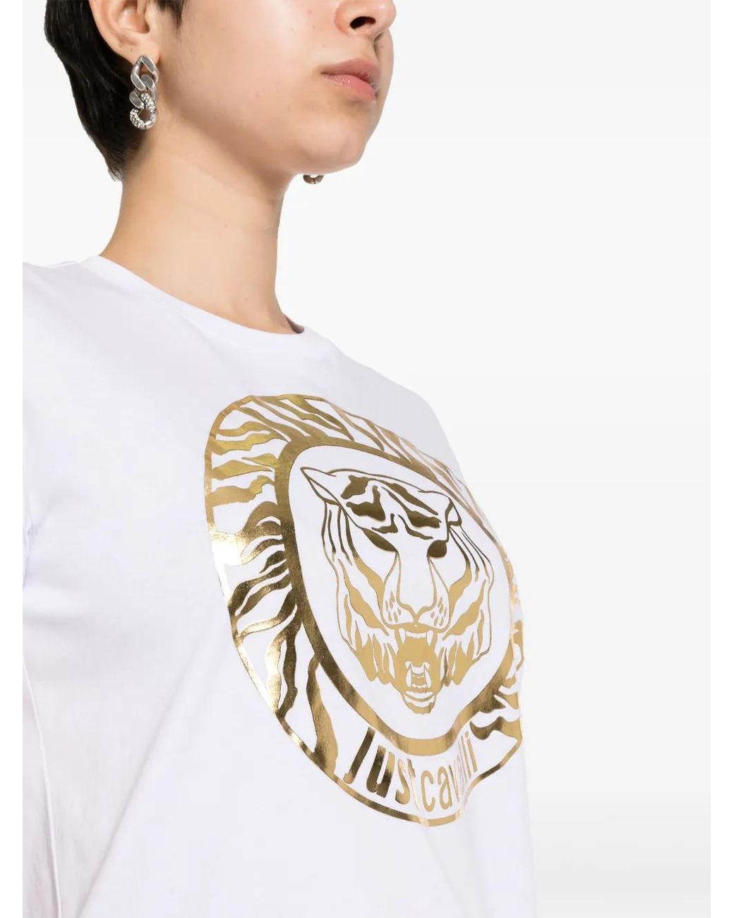 Just Cavalli White Logo-Print Cotton T-Shirt