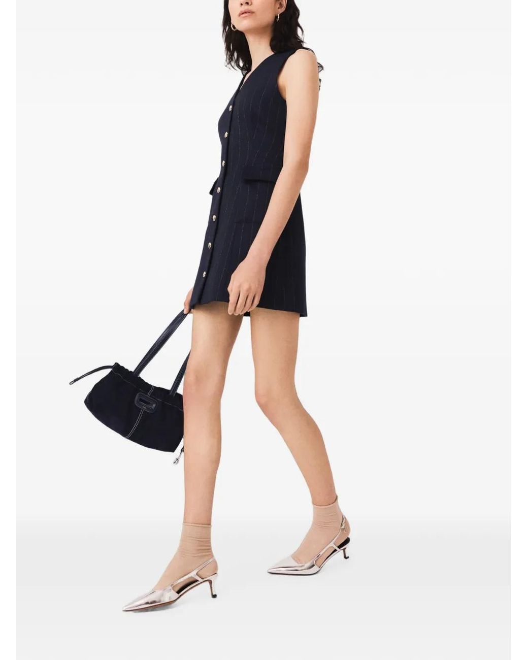 Maje Blue Sleeveless Tailored Lurex Dress