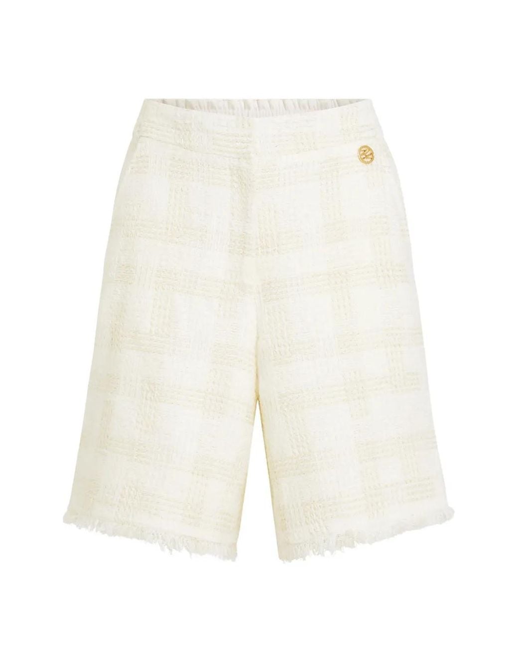 Karl Lagerfeld White Natural Bermuda Shorts With Logo Buttons
