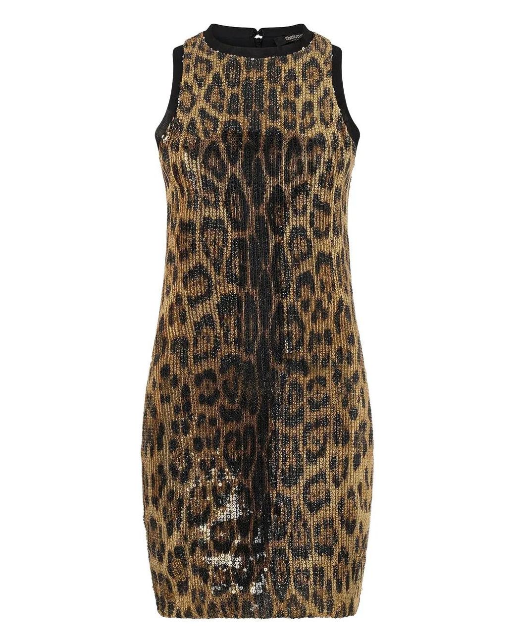Roberto Cavalli Brown Sequined Leopard Mini Dress