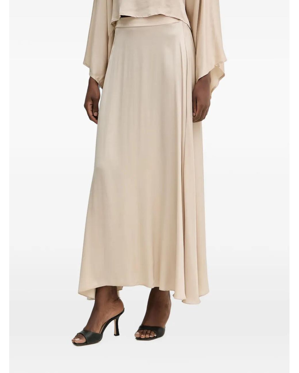 Haveone Natural Satin-Finish Flared Maxi Skirt