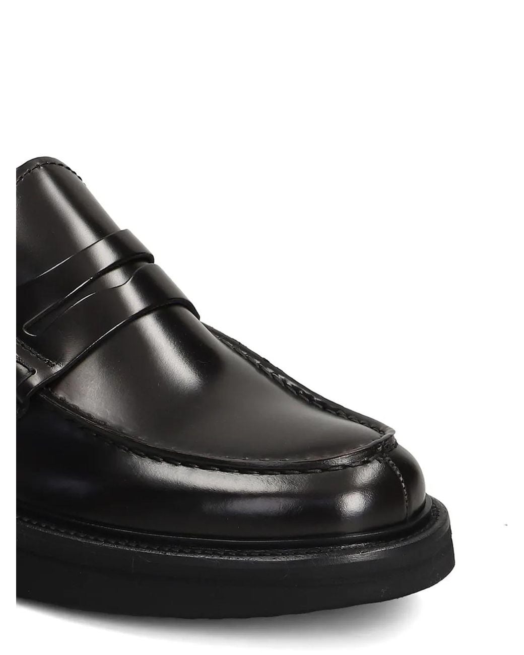 Green George Black Leather Penny Loafers for men