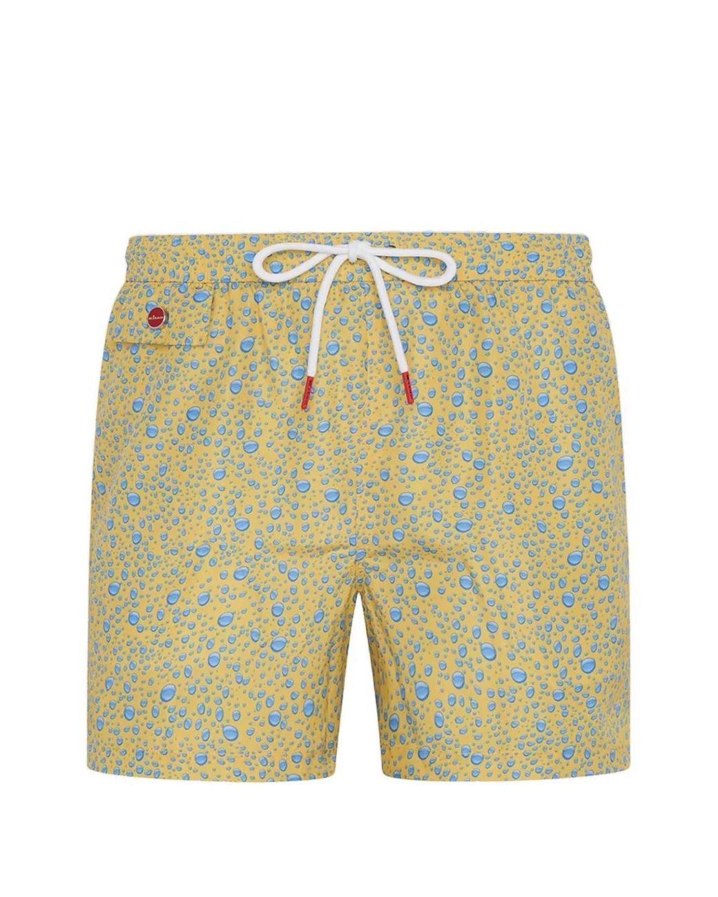 Kiton Yellow Water-Drop Print Drawstring Swim Shorts for men