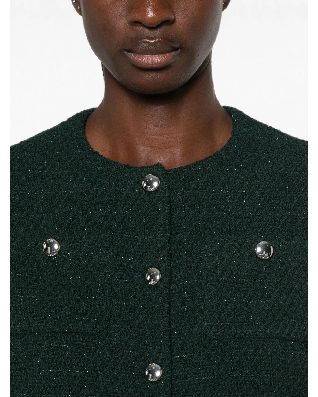 Maje Green Veste Crop En Tweed À Carreaux