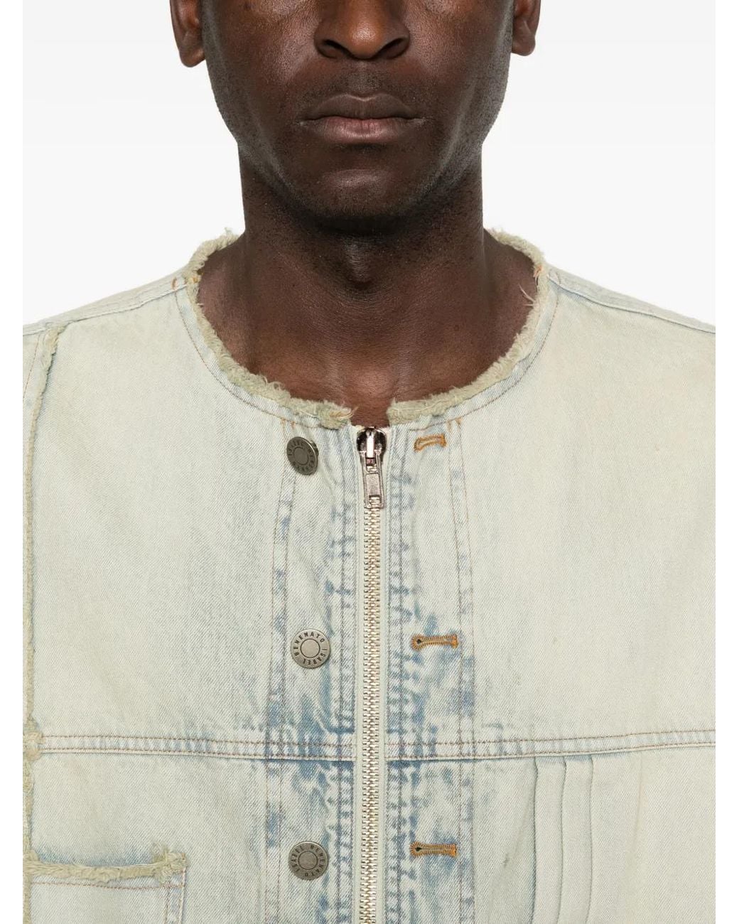 Isabel Benenato Blue Frayed-Hem Jacket for men