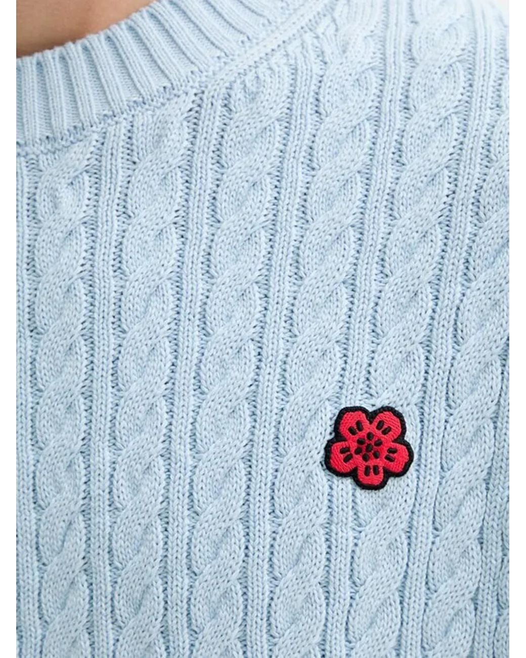 KENZO Blue Floral-Appliqué Sweater for men
