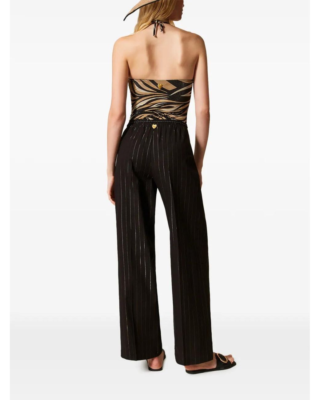 Twinset Black Wide Lurex Pinstripe Trousers