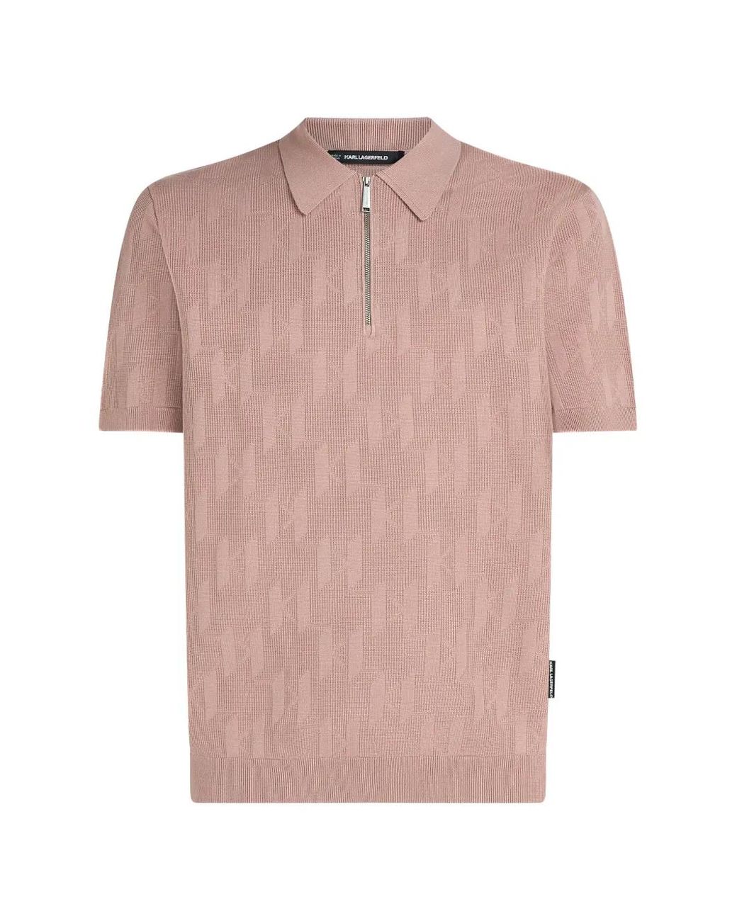 Karl Lagerfeld Pink Monogram Zip-Up Polo Shirt for men