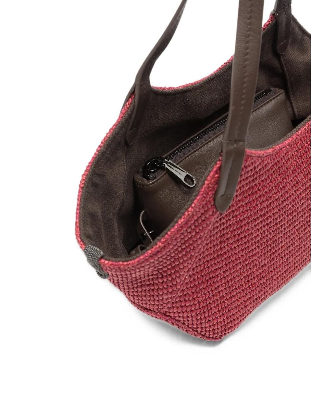 Brunello Cucinelli Red Woven Leather-Trim Tote Bag
