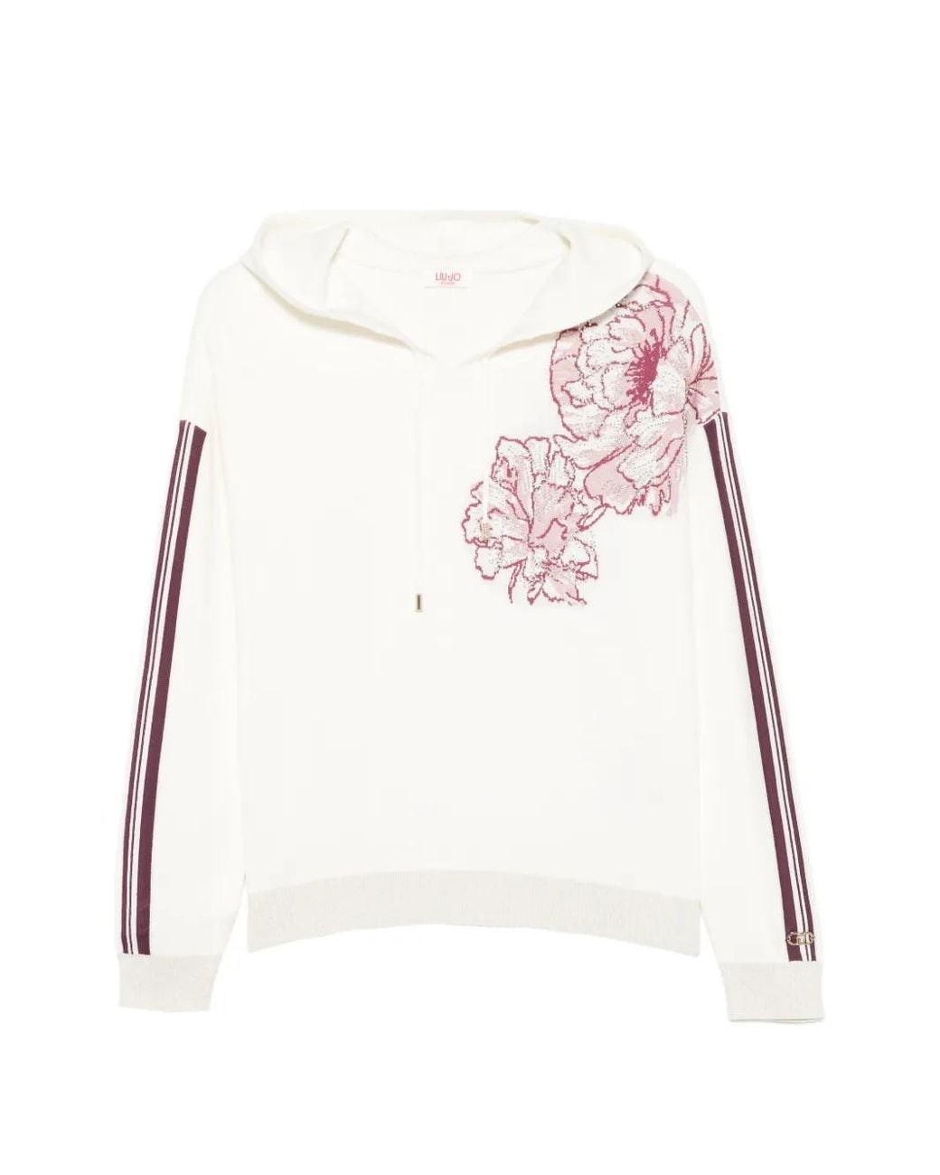 Liu Jo White Floral-Intarsia Side-Stripe Hoodie