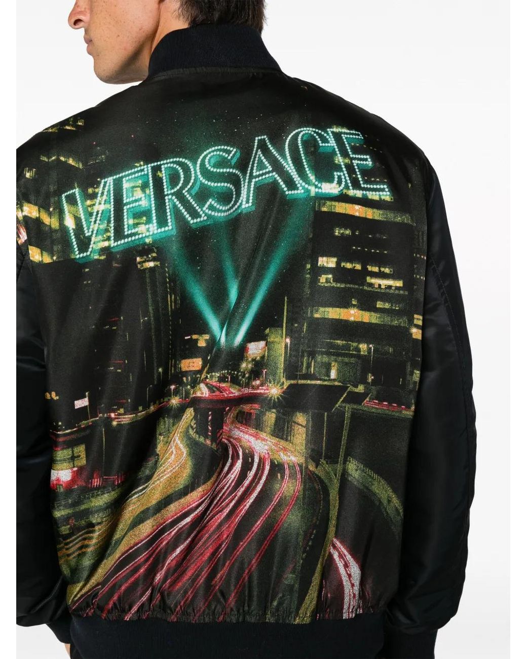 Versace Black Graphic-Print Bomber Jacket for men