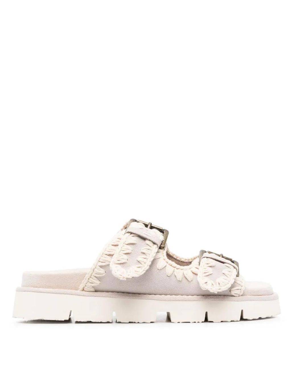 Mou White Bio Crochet-Trim Buckle-Strap Sandals