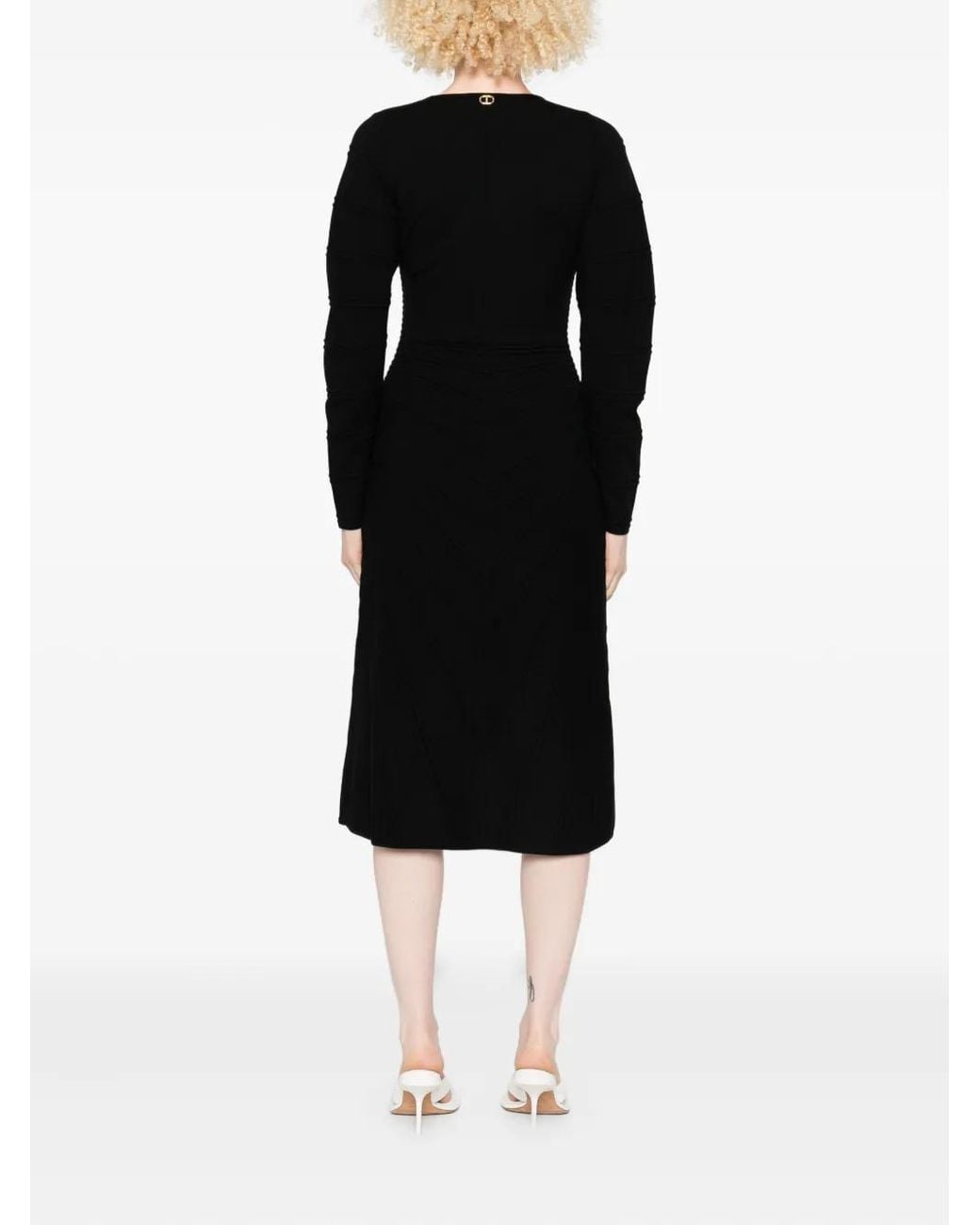 Twinset Black Ribbed V-Neck Midi Dress