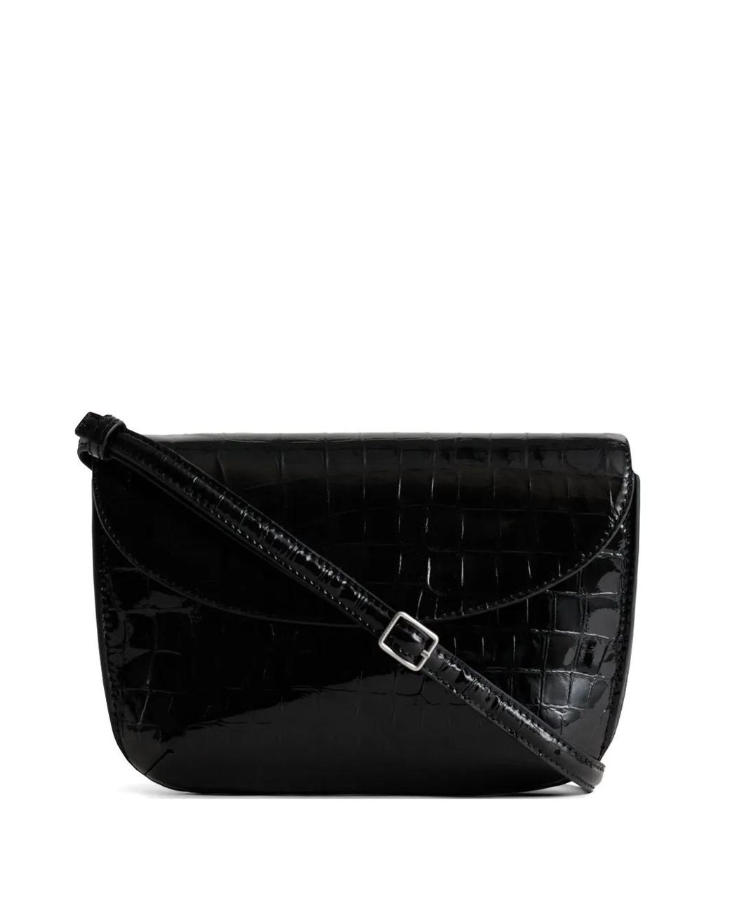 Yu Mei Black Keriana Crocodile-Embossed Leather Crossbody Bag