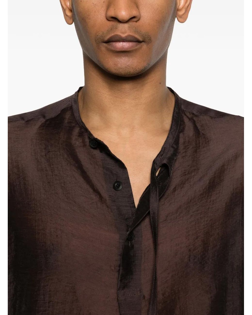 Yohji Yamamoto Brown Chemise À Col Ras Du Cou for men