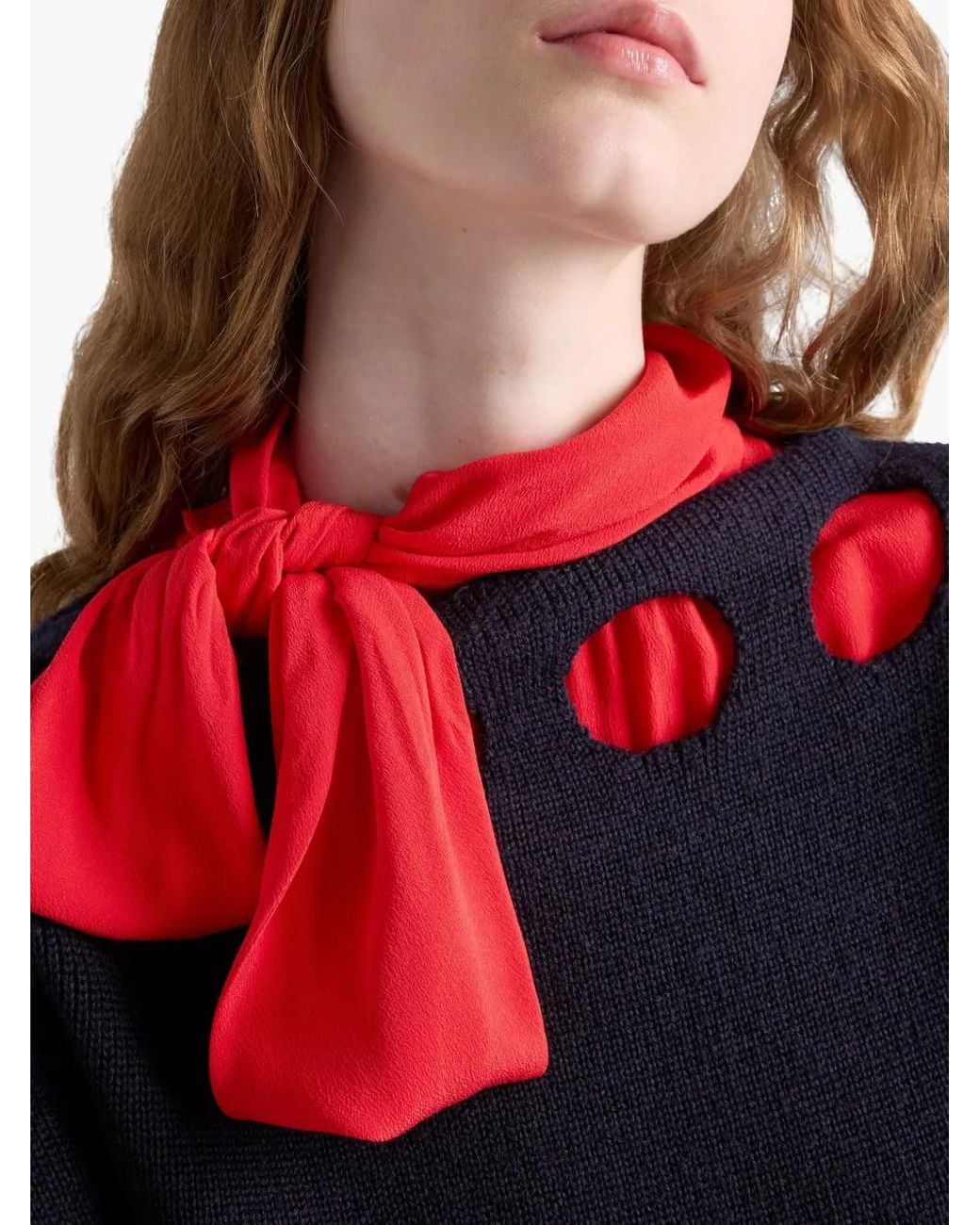 Prada Red Rote Seidenbluse Mit Schal