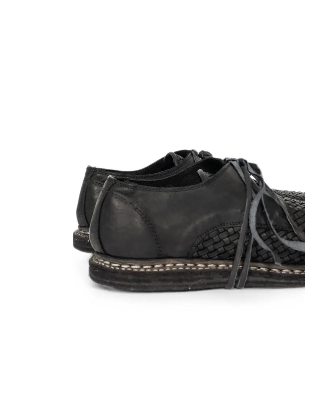 Guidi Black Woven Leather Derby Shoes for men