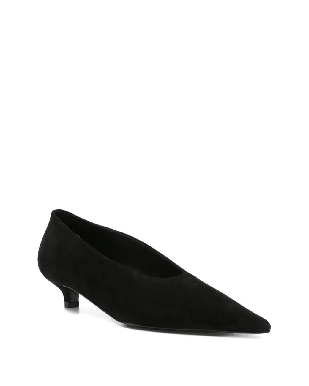Totême Black Sharp Suede Kitten Pumps