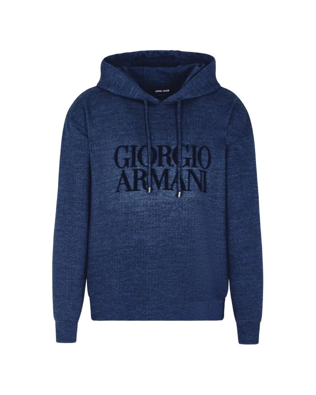Giorgio Armani Blue Logo Drawstring Hoodie for men