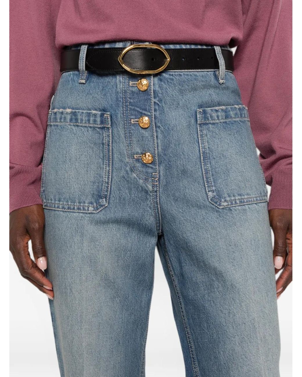 Valentino Garavani Blue Button-Up Patch-Pocket Jeans
