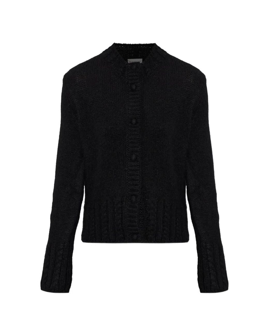 Moncler Black Cable-Knit Logo-Patch Cardigan