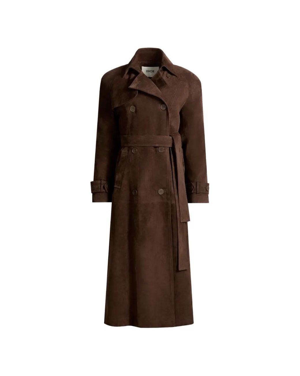 DUCIE Brown Corrin Double-Breasted Lamb-Suede Trench Coat