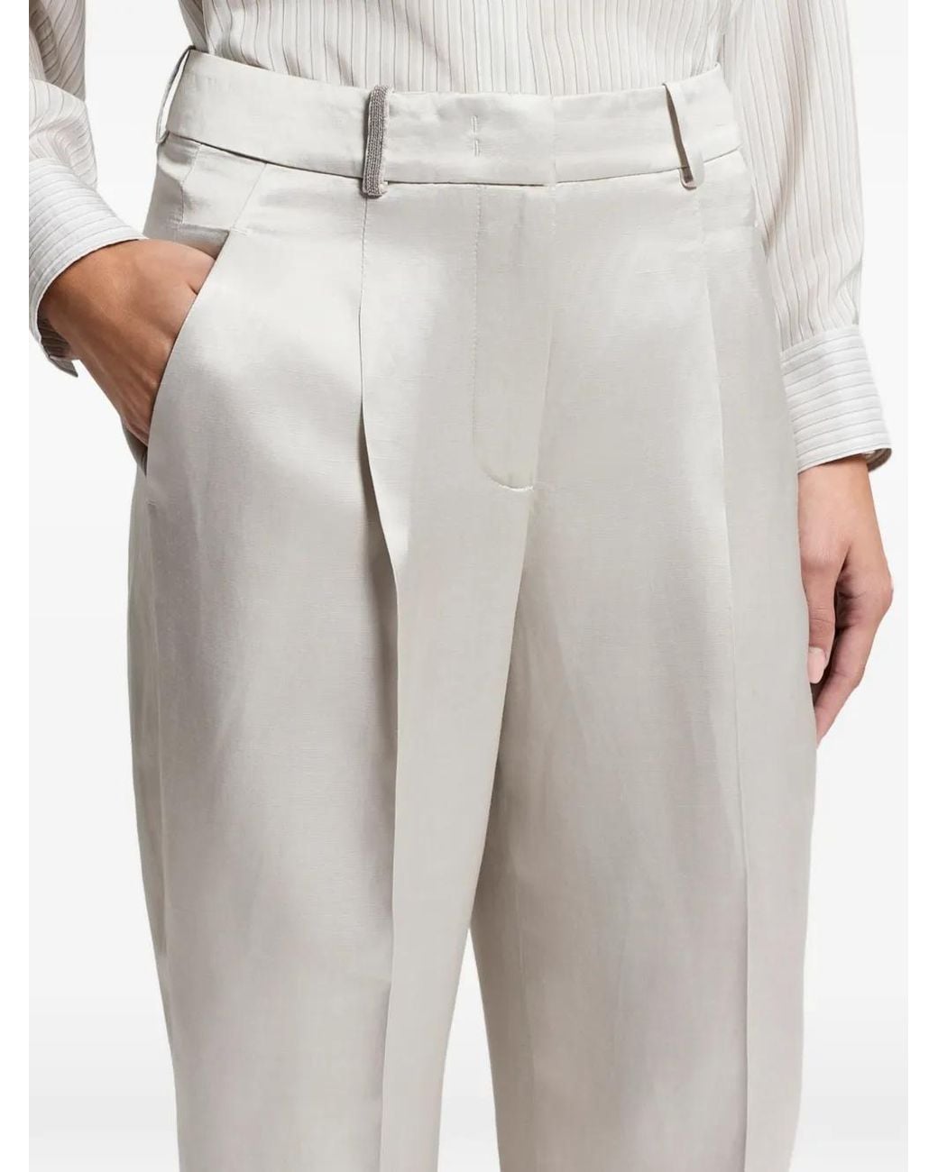 Peserico White Cuffed Satin Trousers