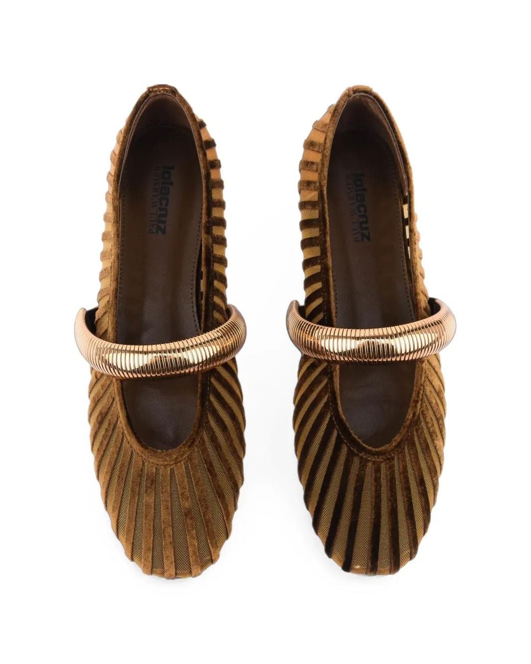 Lola Cruz Brown Alexa Metallic-Strap Ballet Flats