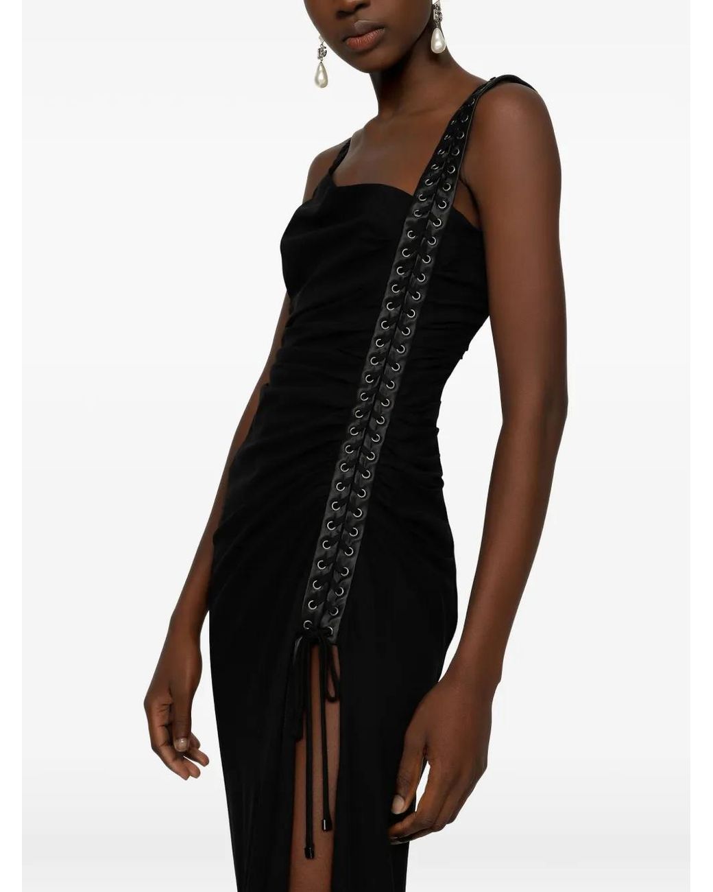 Dolce & Gabbana Black Sleeveless Lace-up Midi Dress