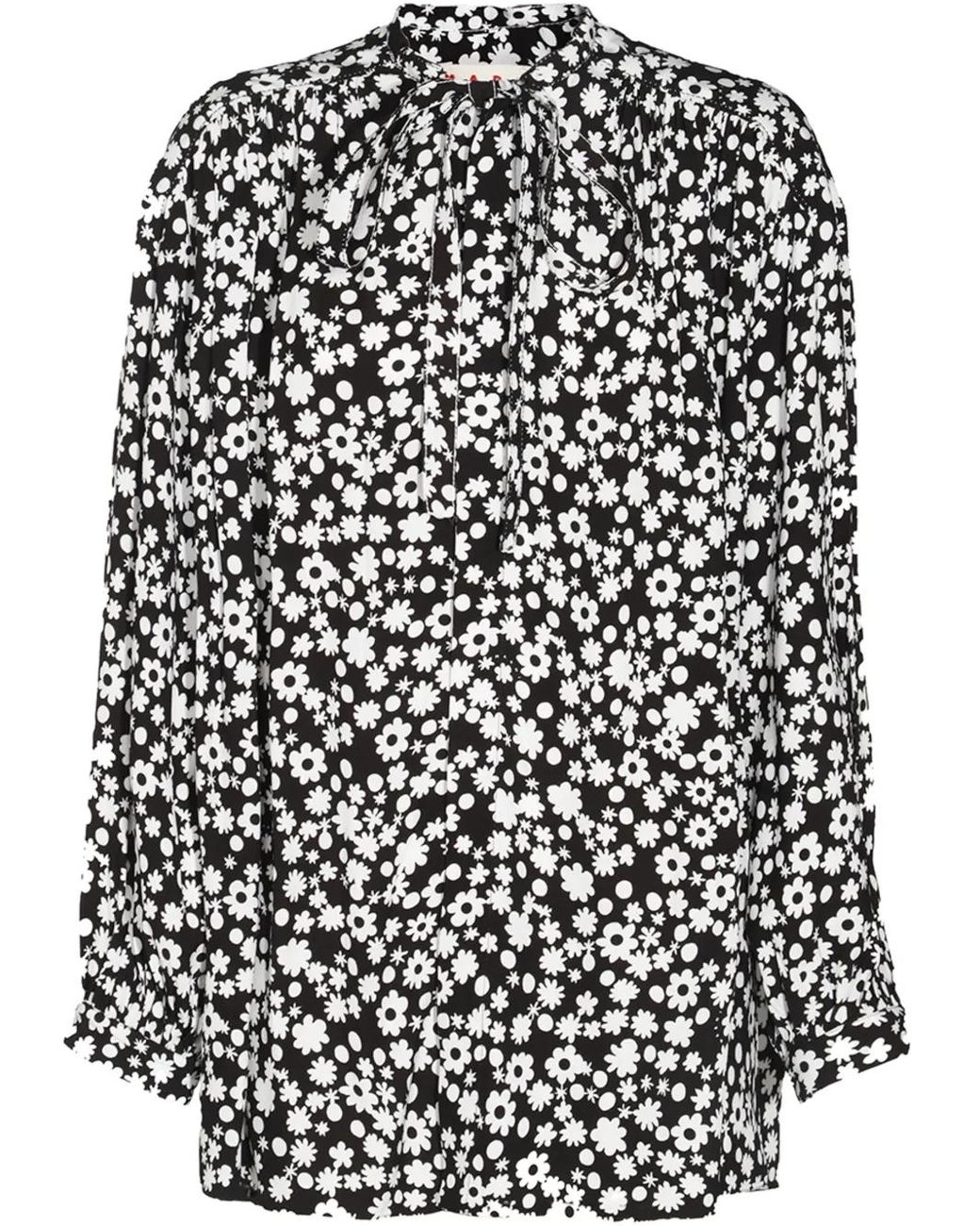 Marni Black Floral-Print Blouse