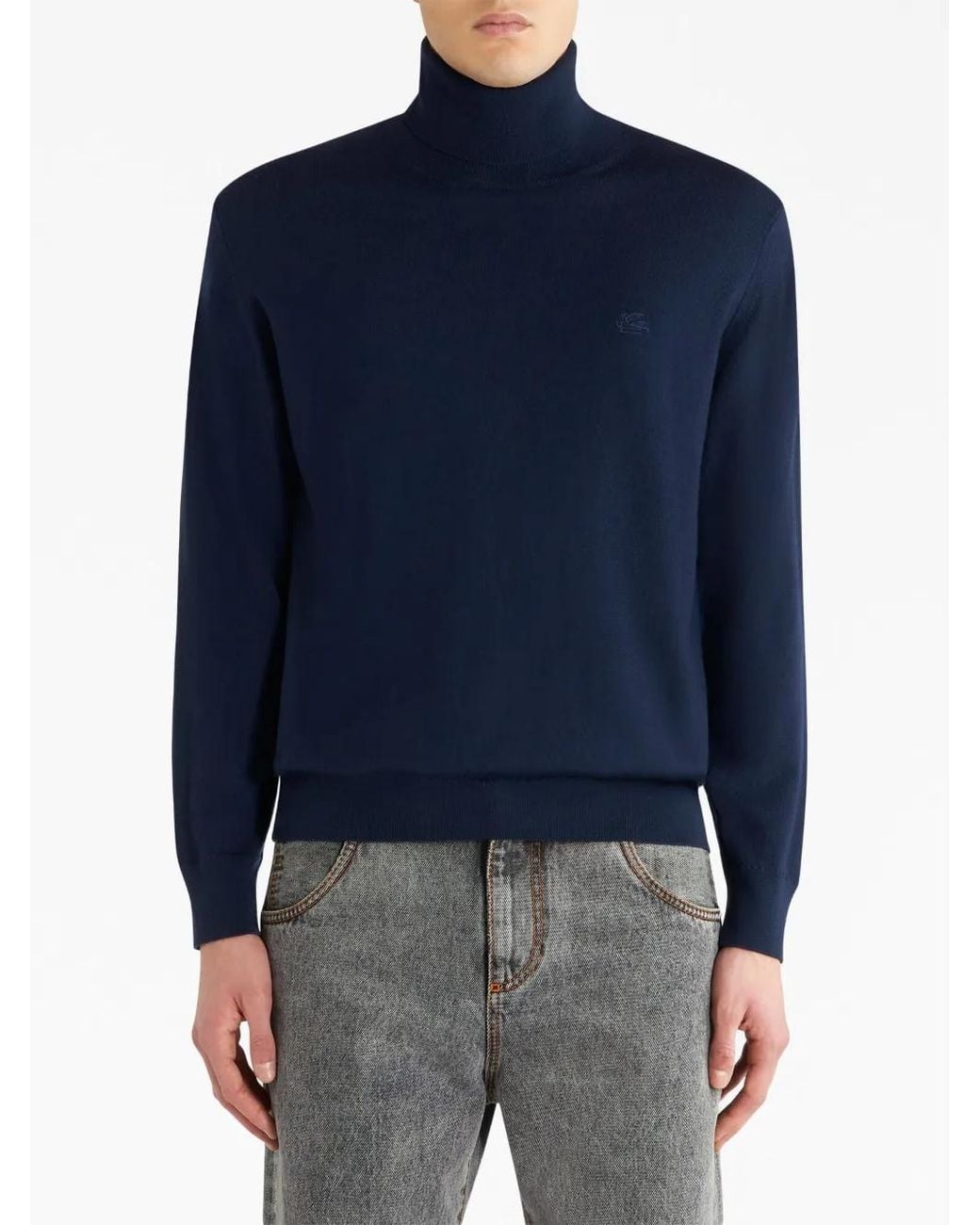 Etro Blue Roll-Neck Virgin Wool Jumper for men