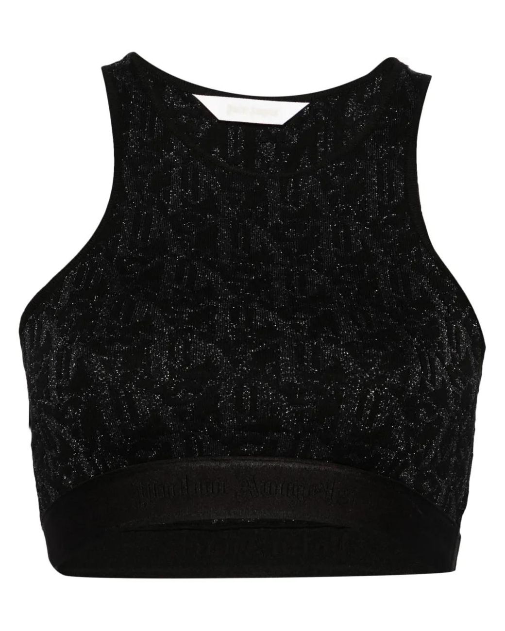Palm Angels Black Monogram-Jacquard Crop Top