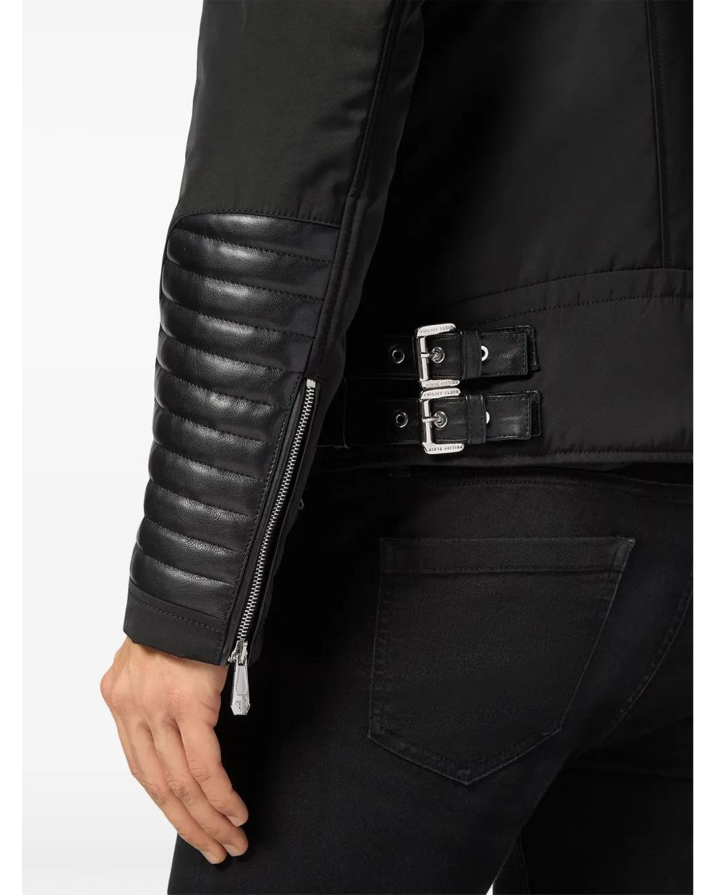 Philipp Plein Bikerjack Met Studs in het Black voor heren