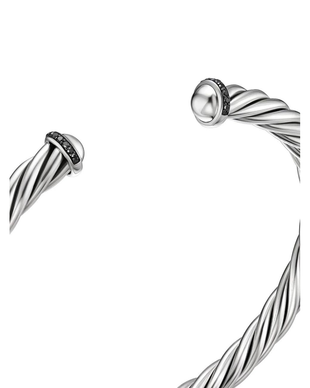 David Yurman White Sterling Cable Cuff Diamond Bracelet (6Mm) for men