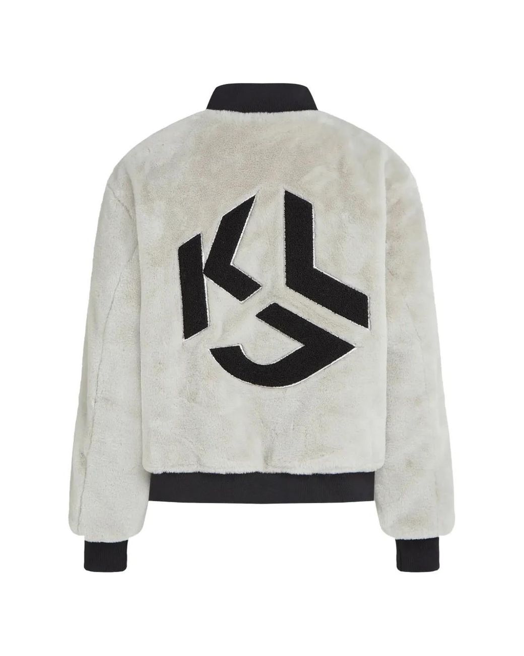 Karl Lagerfeld Gray Reversible Faux-Fur Bomber Jacket