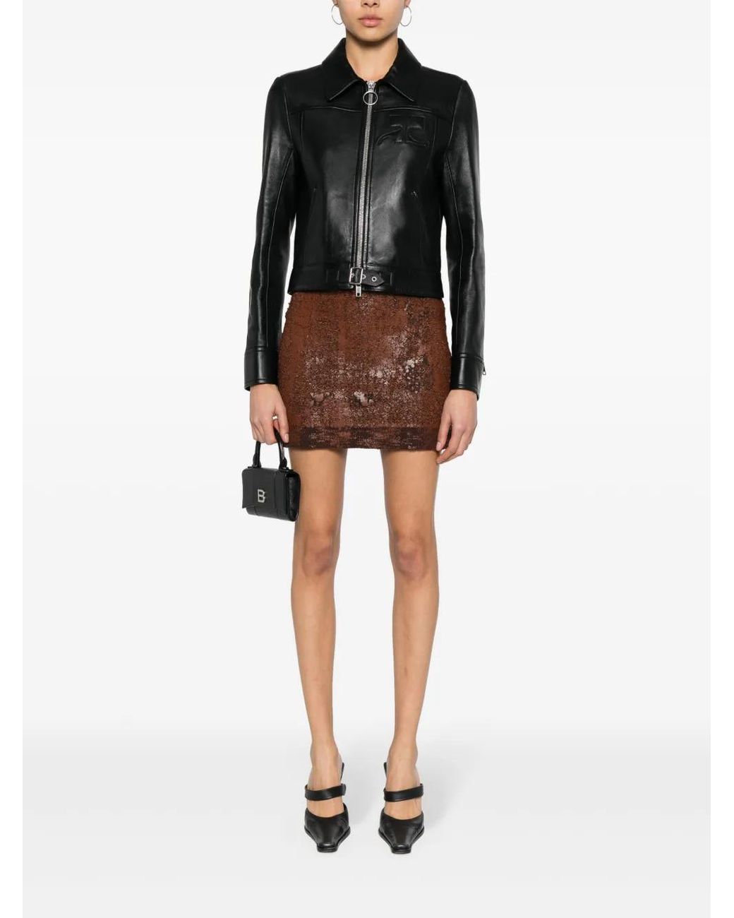 Courreges Black Iconic Zip-Up Leather Jacket