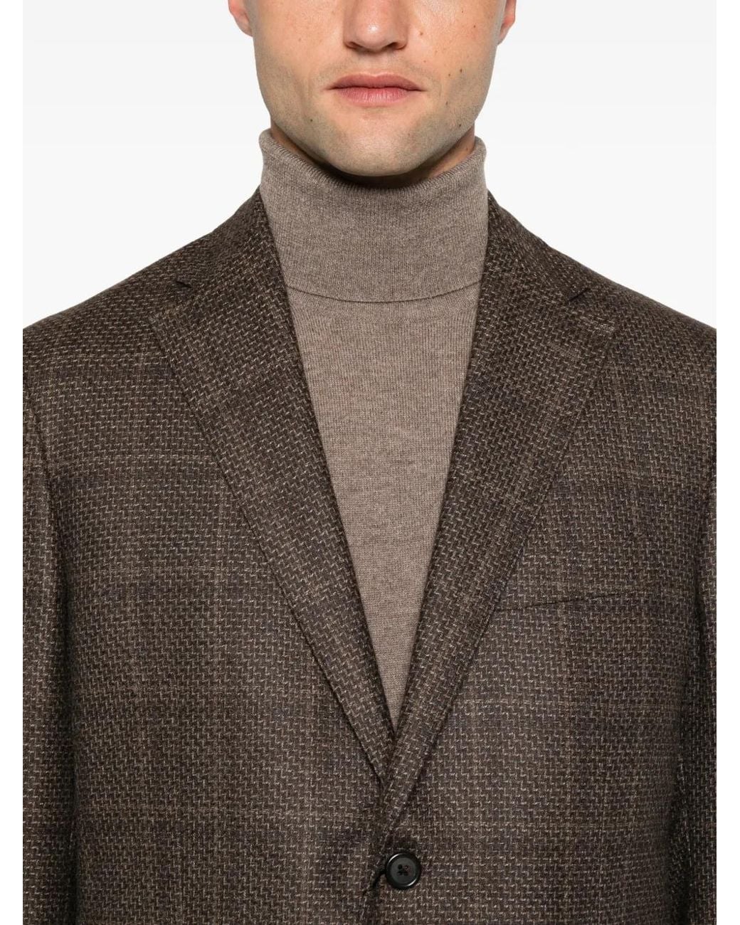 Corneliani Brown Check-Pattern Virgin Wool Blazer for men