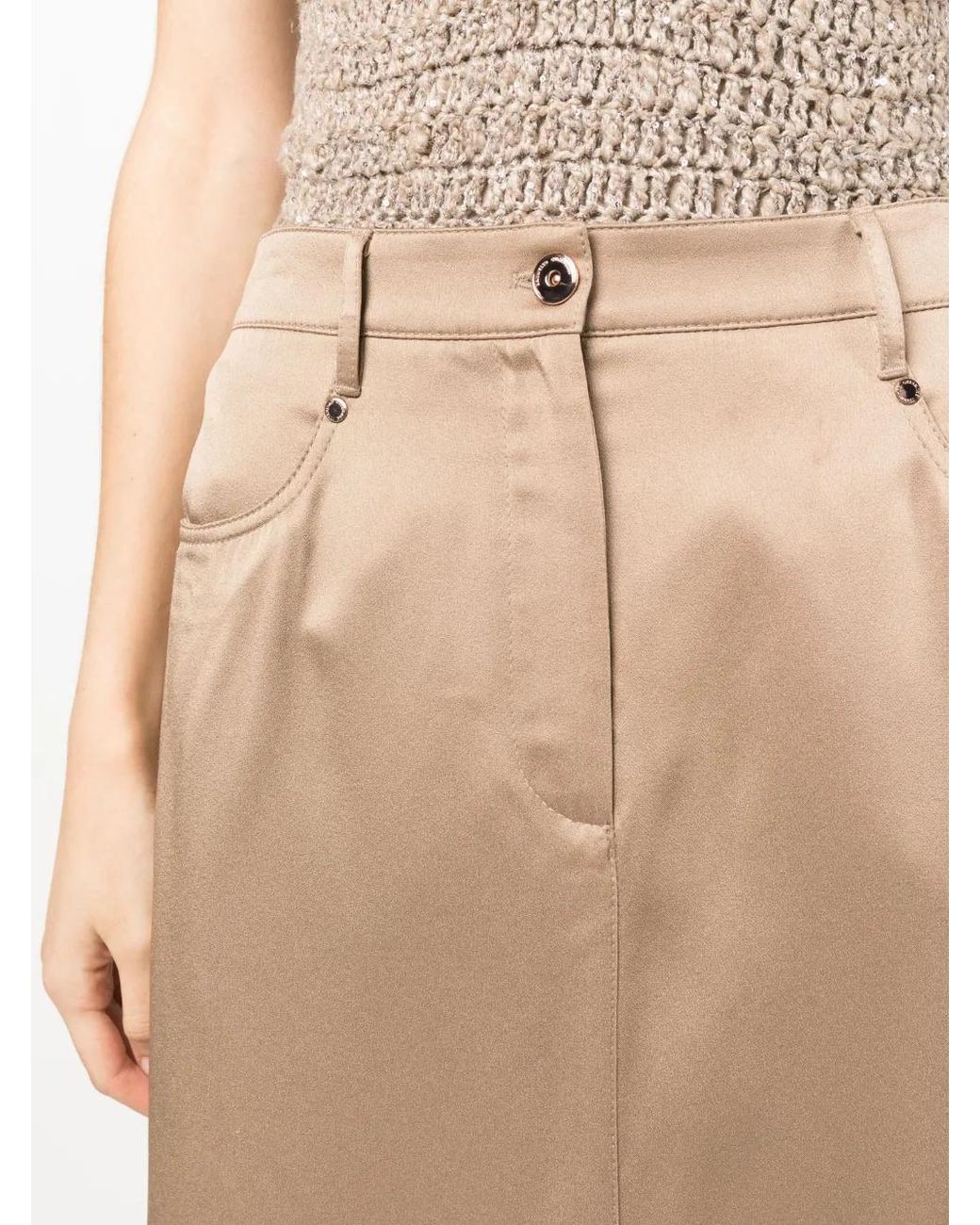Brunello Cucinelli Natural Straight-cut Midi Skirt