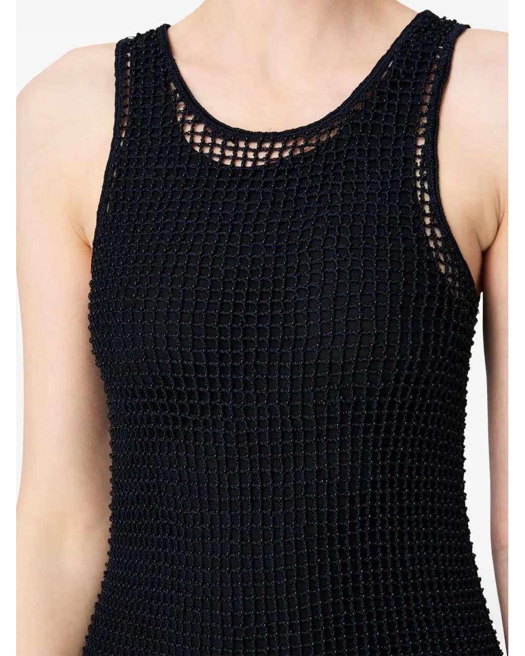 Another Tomorrow Black Bead-Embroidered Midi Dress