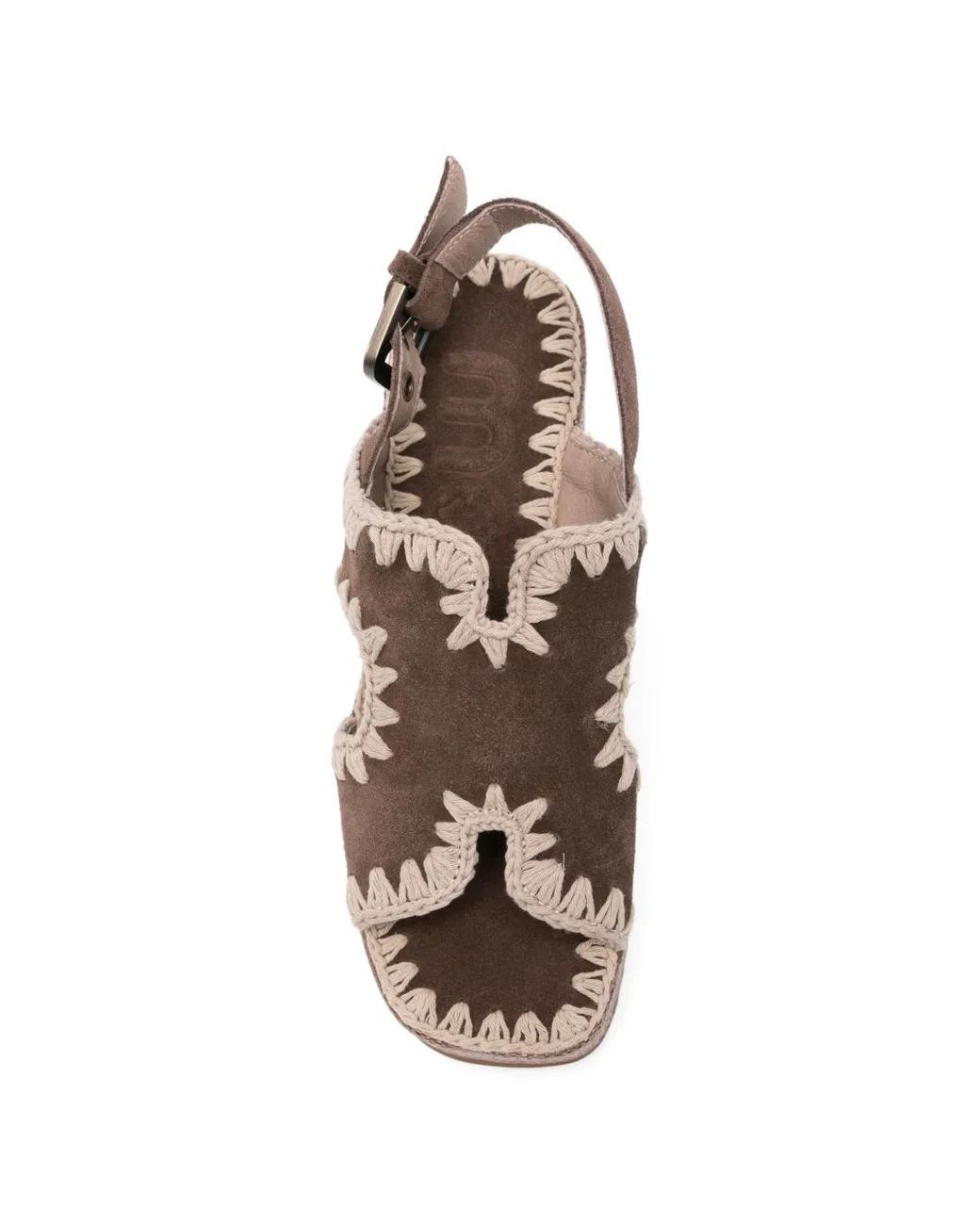 Mou Brown Crochet-Trim Platform Sandals