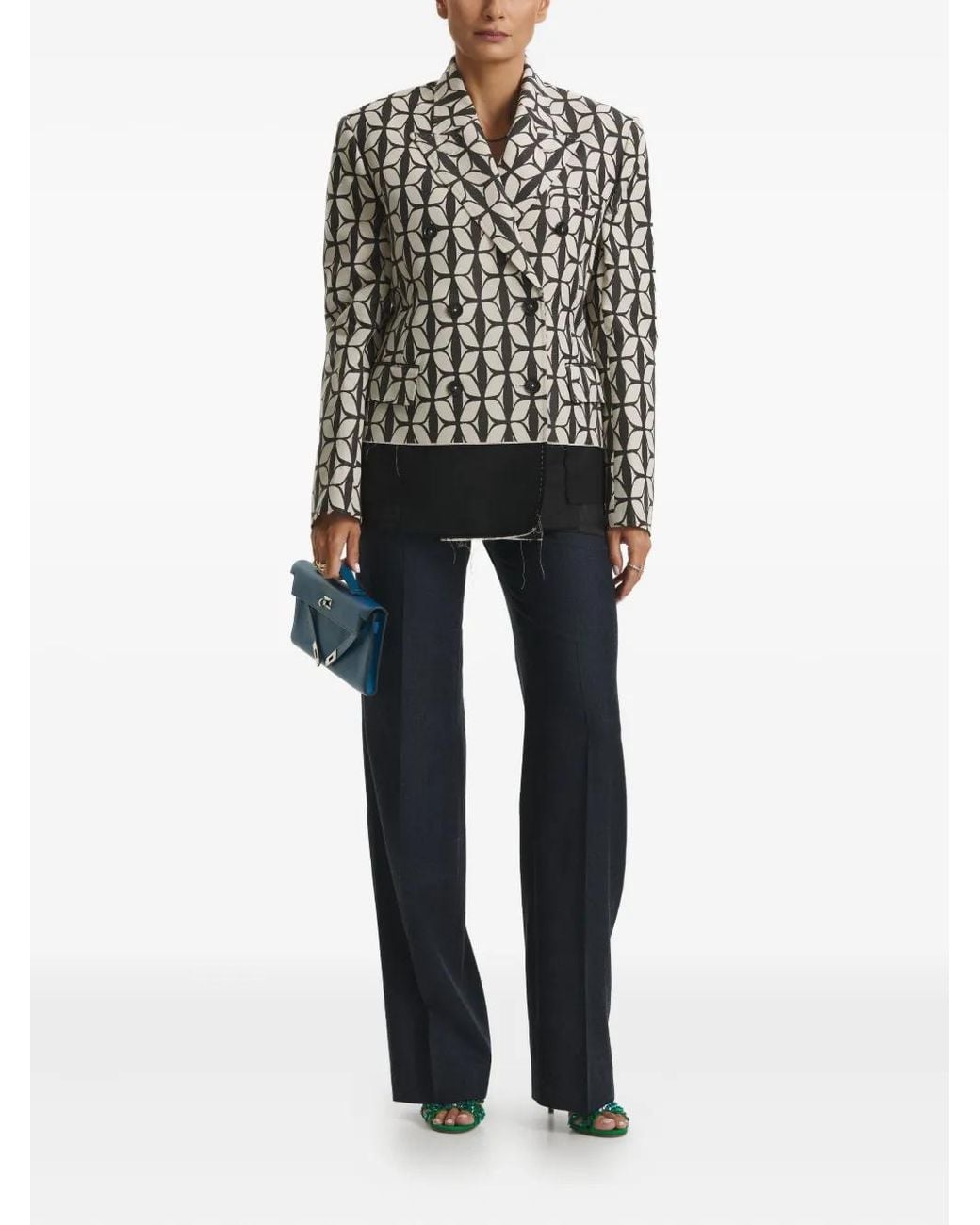 CuAnna Black Double-Breasted Patterned Jacket